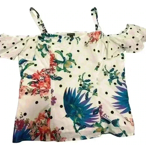 Bold Elements- Women’s Top/ Size M/ White Tropical Dot. - Picture 1 of 4